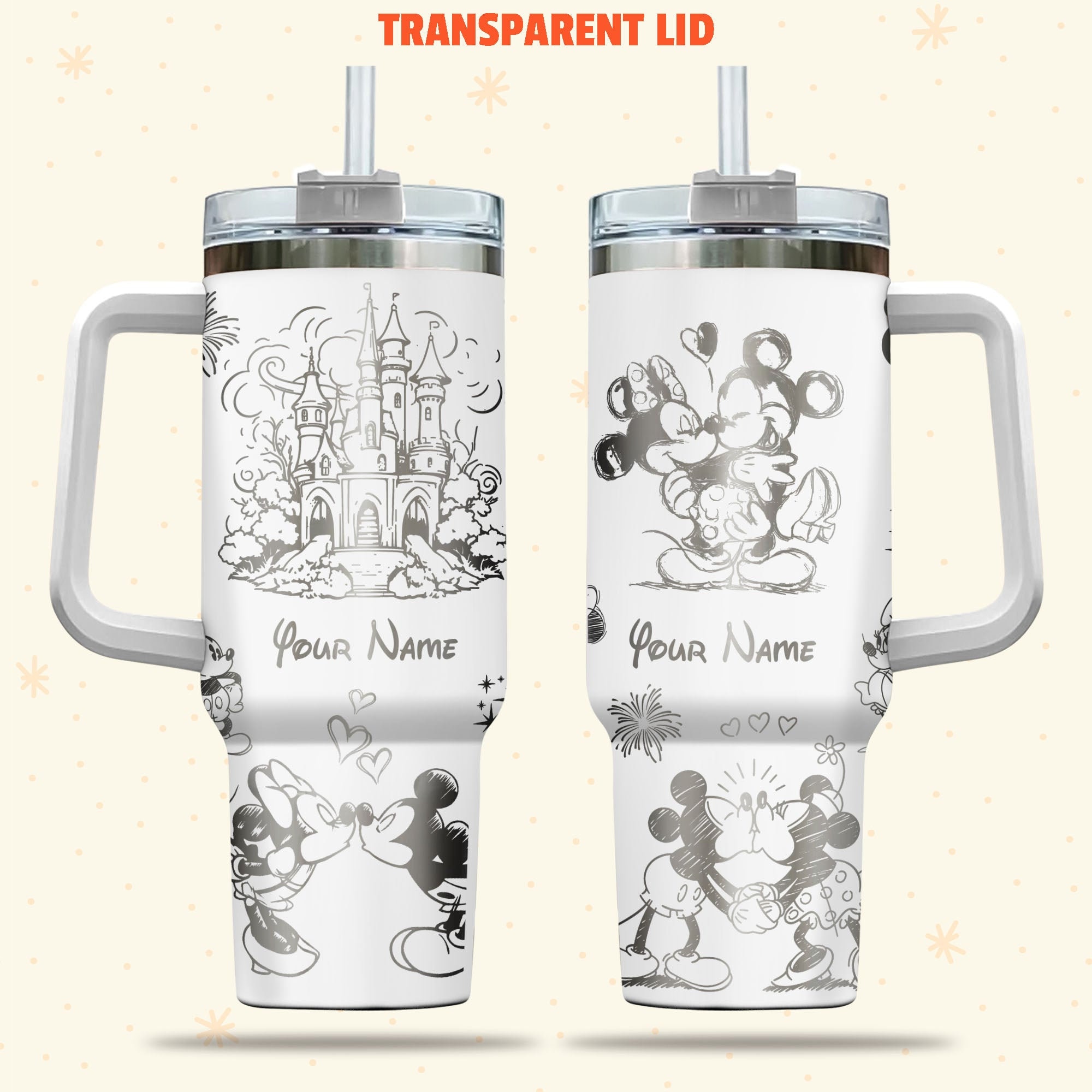 Mickey And Minnie Mouse Disney Cartoon 30oz or 40oz Quencher Stainless Steel Tumbler With Handle, Best Gift Idea NVA