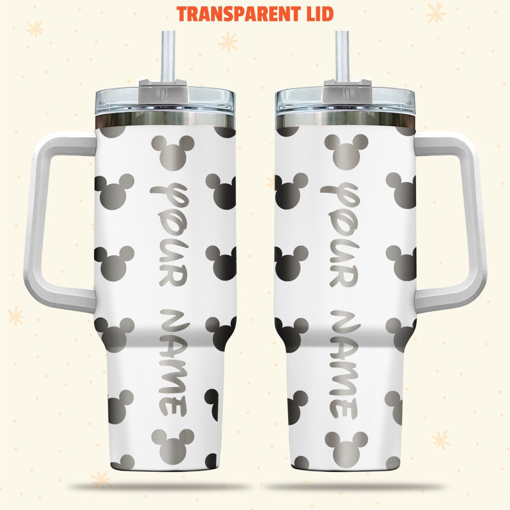 Mickey Mouse Disney Cartoon 30oz or 40oz Quencher Stainless Steel Tumbler With Handle, Best Gift Idea NVA