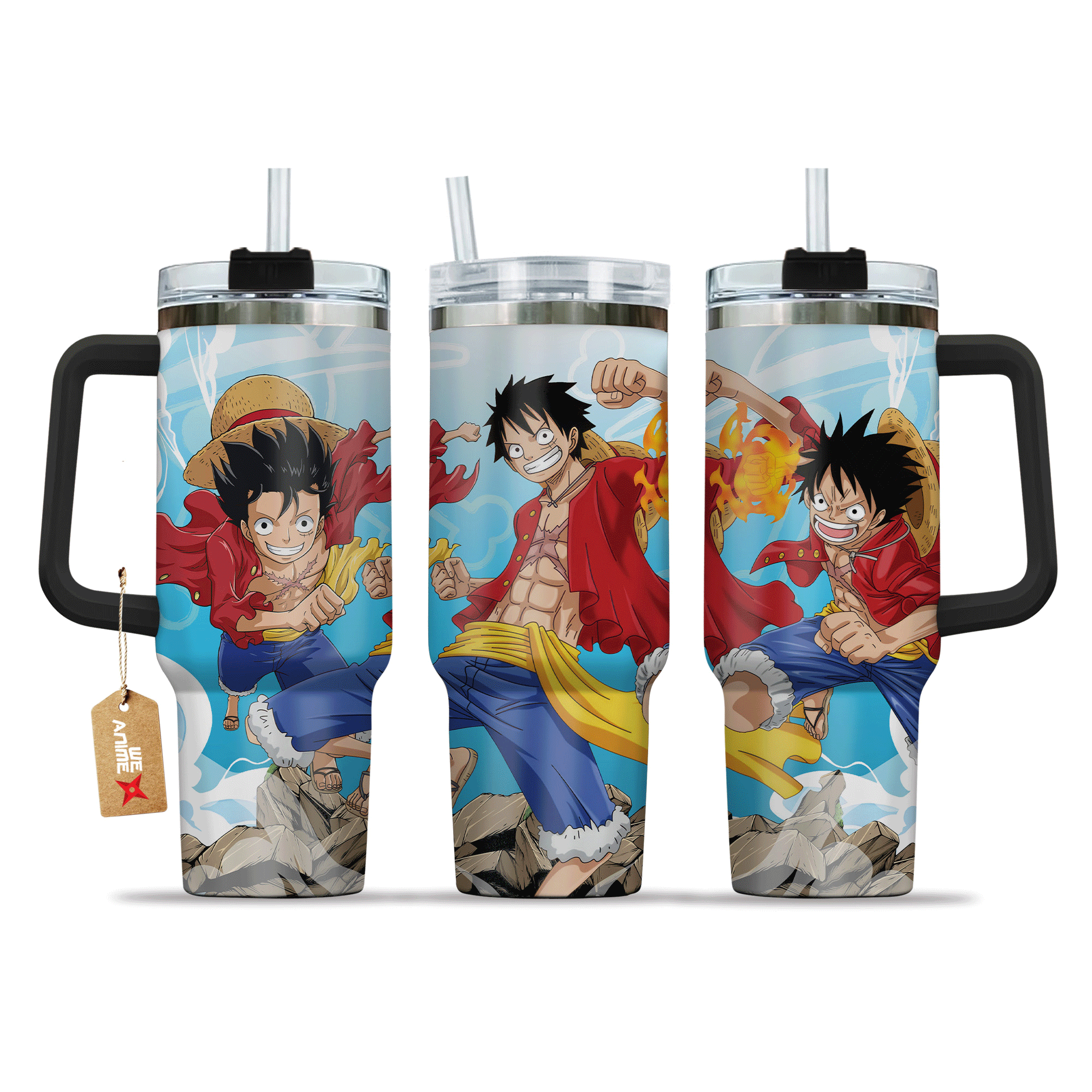 Monkey D. Luffy One Piece Anime Custom 30oz or 40oz Quencher Stainless Steel Tumbler With Handle, Best Gift Idea NVA, Best Gift Idea NVA