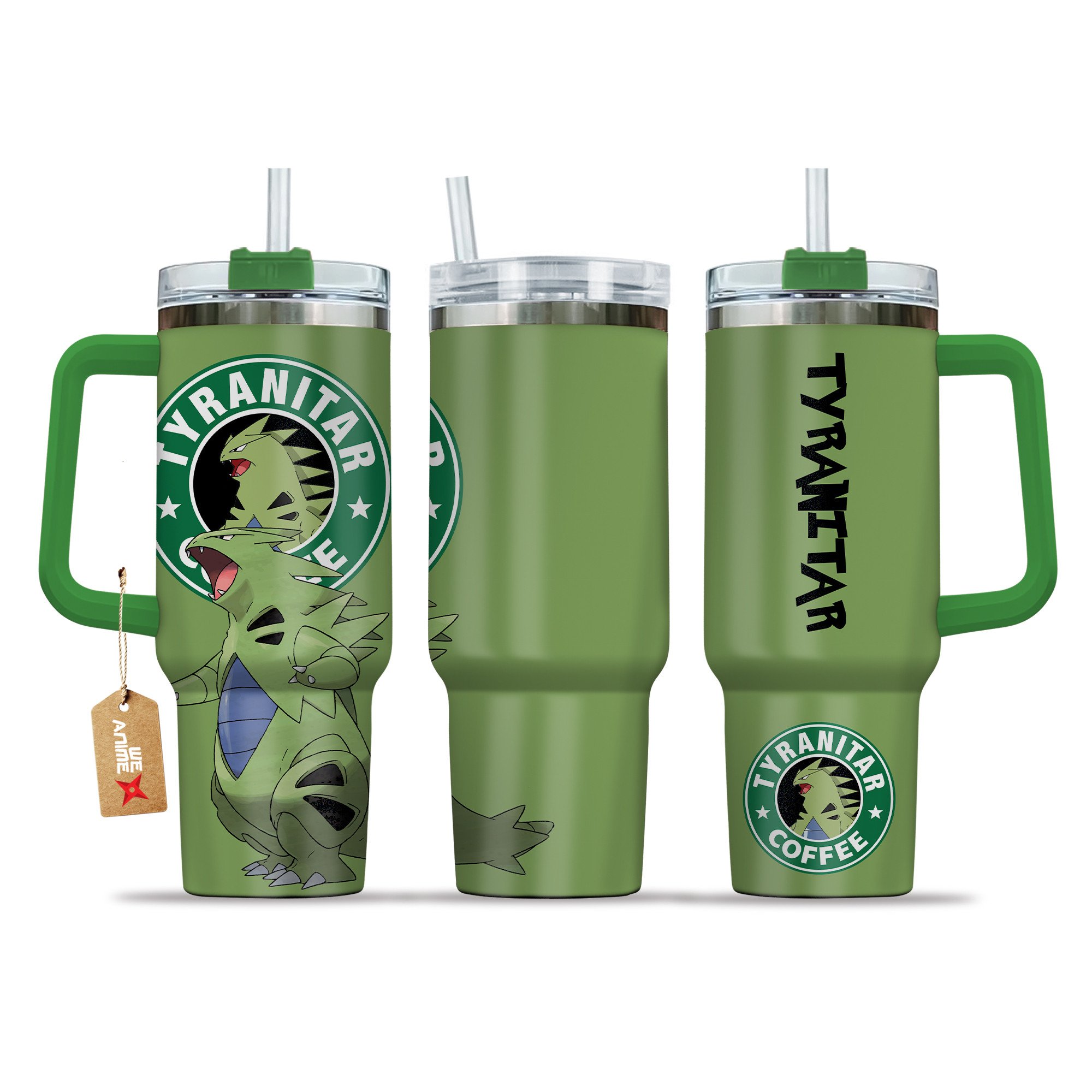 Tyranitar Coffee Pokemon Anime Custom Quencher 30oz or 40oz Stainless Steel Tumbler With Handle HG