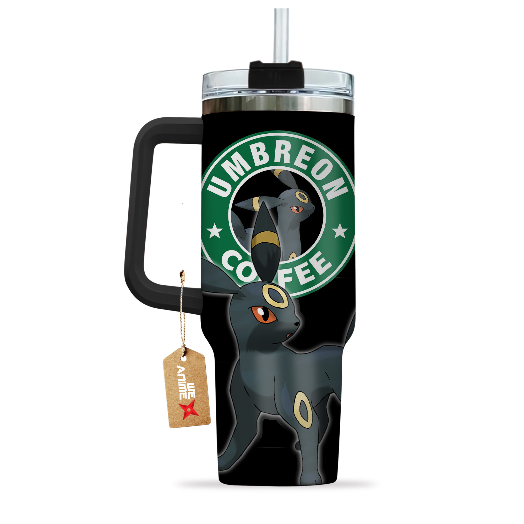 Umbreon Coffee Pokemon Anime Custom 30oz or 40oz Quencher Stainless Steel Tumbler With Handle, Best Gift Idea NVA