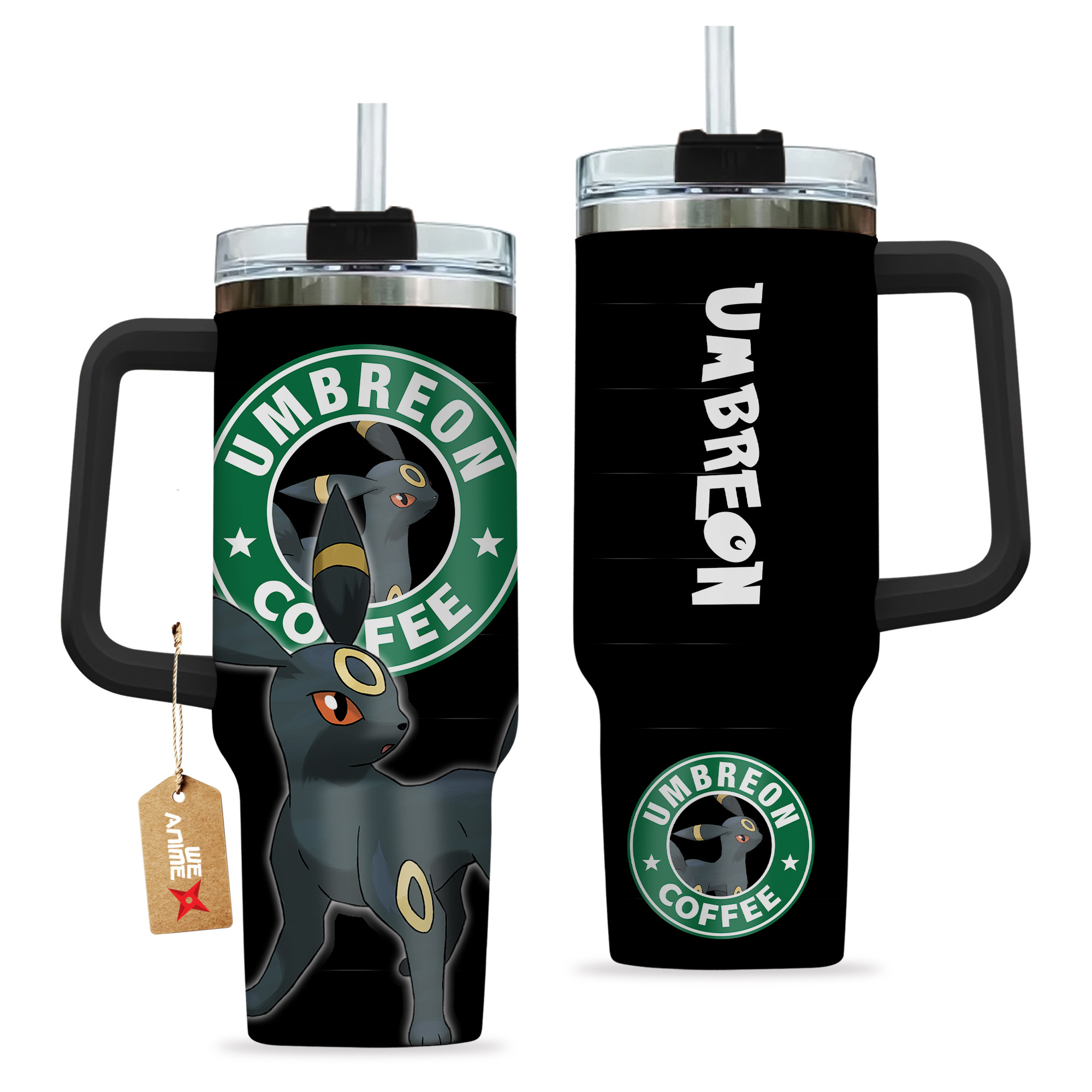 Umbreon Coffee Pokemon Anime Custom 30oz or 40oz Quencher Stainless Steel Tumbler With Handle, Best Gift Idea NVA