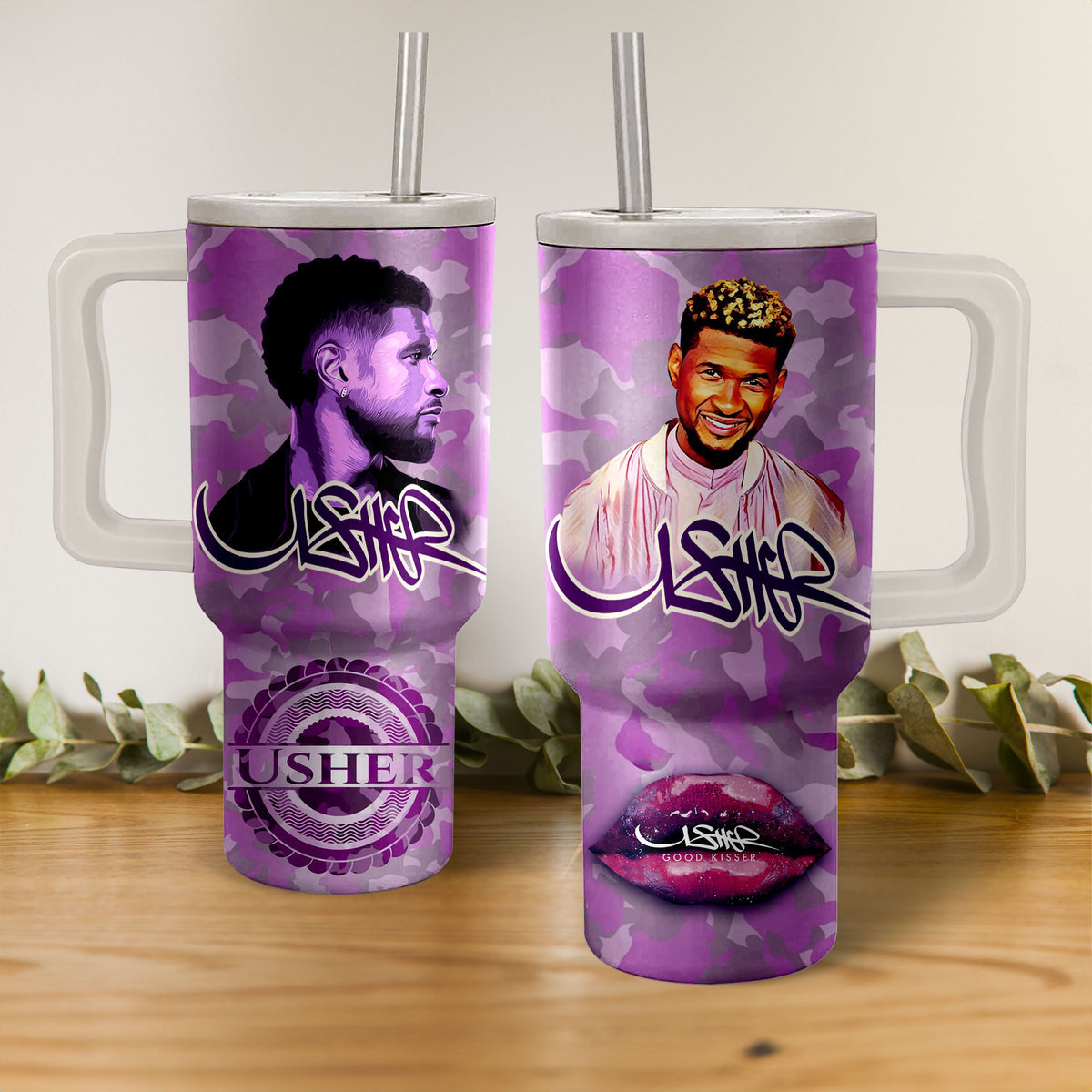 Usher Good Kisser Music Custom Stanley Quencher 40oz Stainless Steel Tumbler HG With Handle