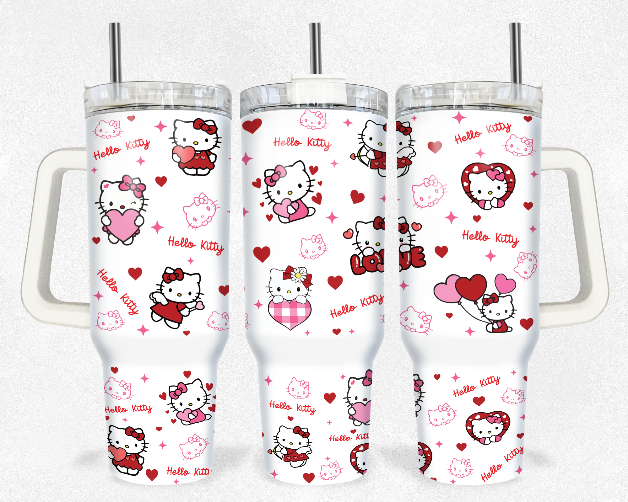 Valentine Hello Kitty Sanrio Cartoon Custom Quencher 30oz or 40oz Stainless Steel Tumbler With Handle HG