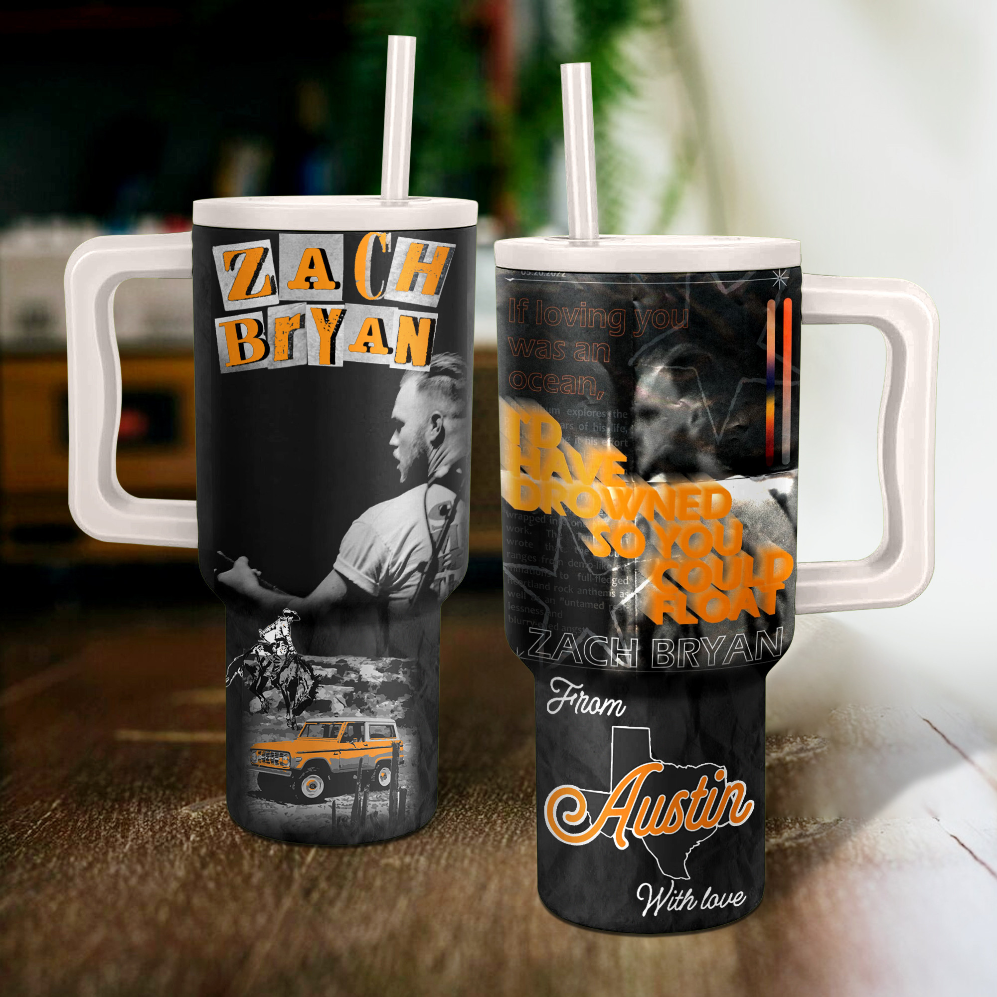 Zach Bryan Music Custom Stanley Quencher 40oz Stainless Steel Tumbler HG With Handle