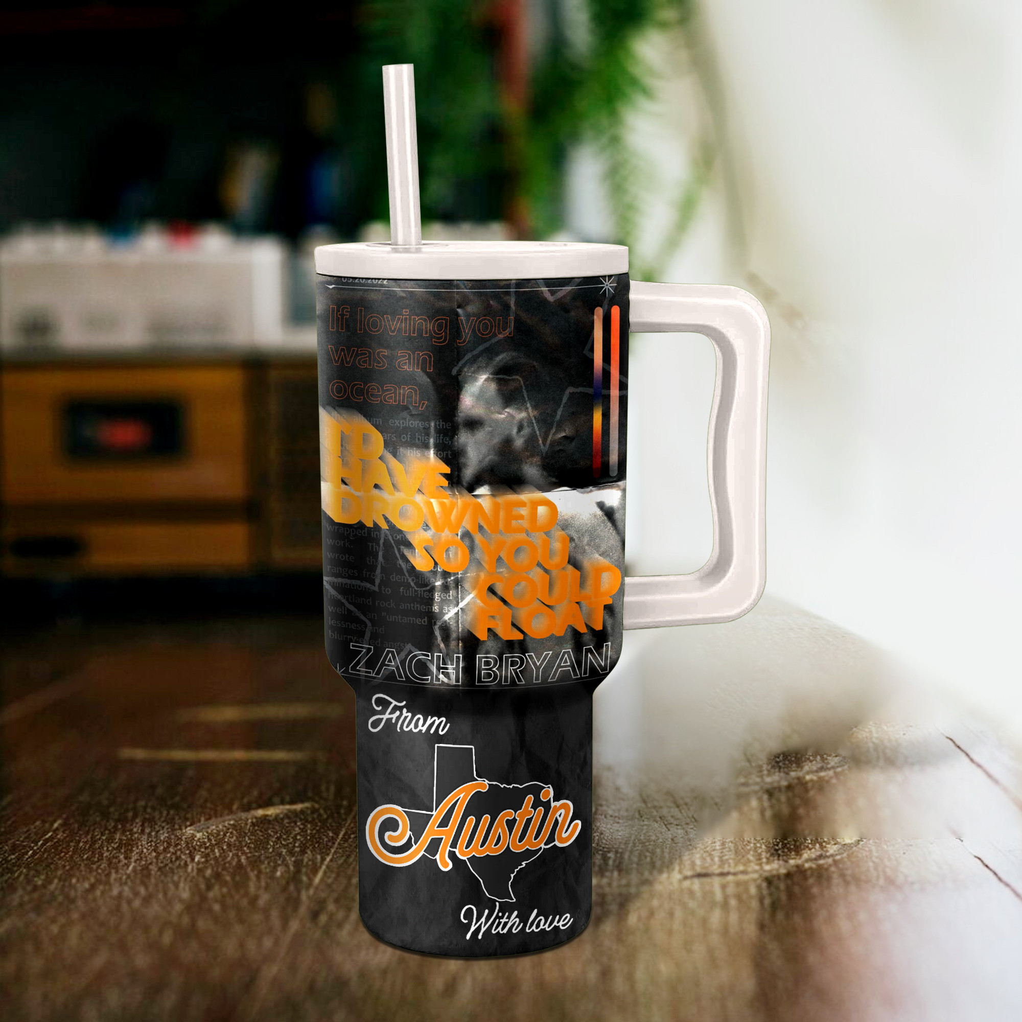 Zach Bryan Music Custom Stanley Quencher 40oz Stainless Steel Tumbler HG With Handle