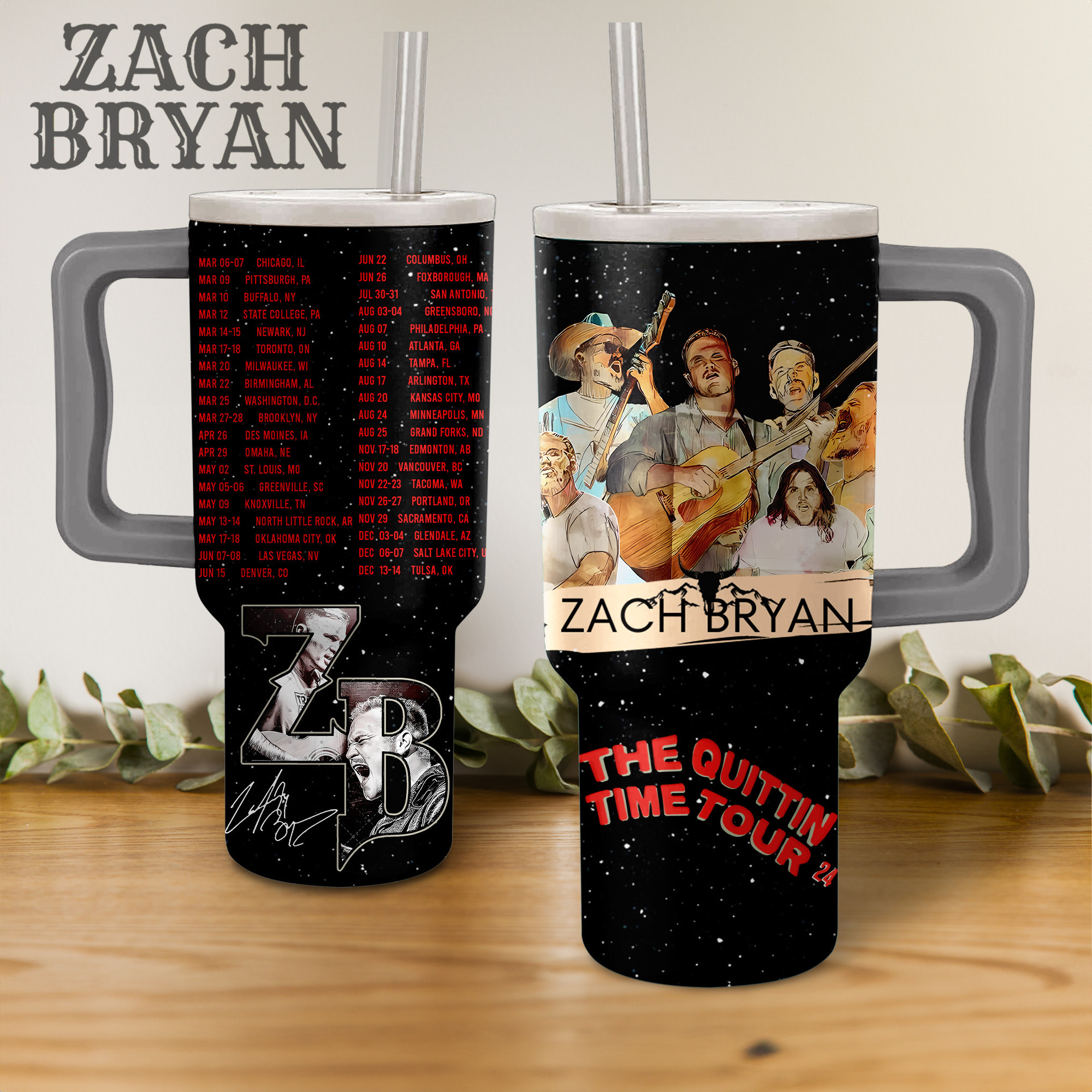 Zach Bryan The Quittin Time Tour 24 Music Custom Stanley Quencher 40oz Stainless Steel Tumbler HG With Handle