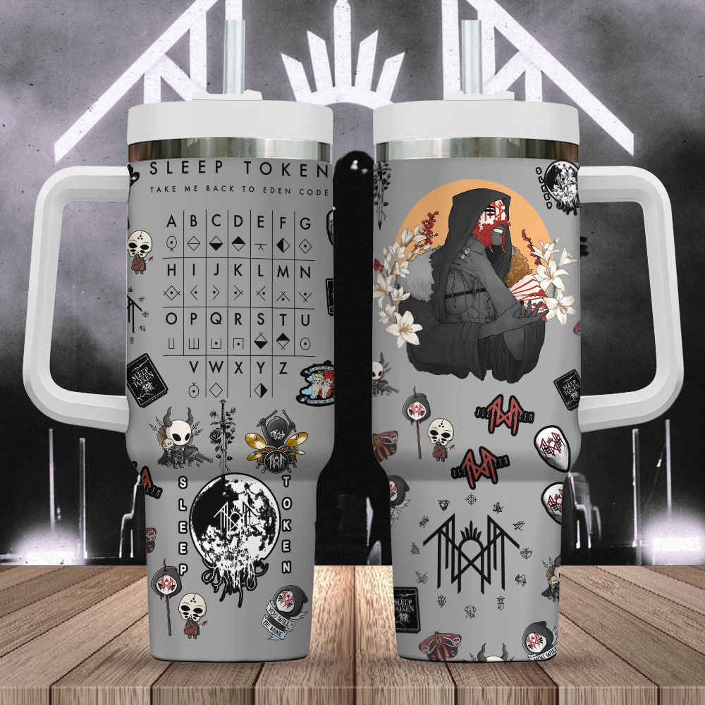 Sleep Token Grey Black Text Tumbler 30oz or 40 Oz Tumbler Tumbler Gift HG Tumbler With handle