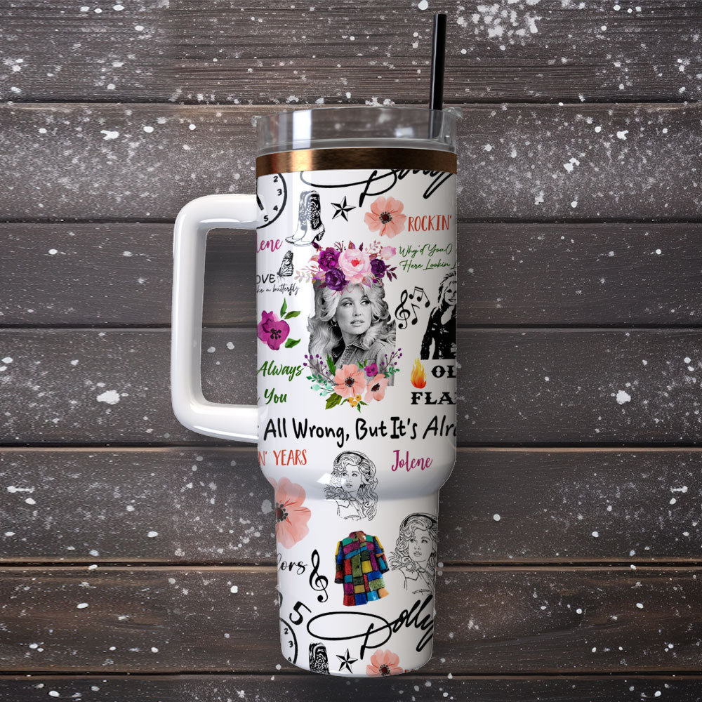 Dolly Parton Singer Song Writer Flowers Custom Quencher 30oz or 40oz Stainless Steel Tumbler With Handle, Best gifts for Friend Family NVA