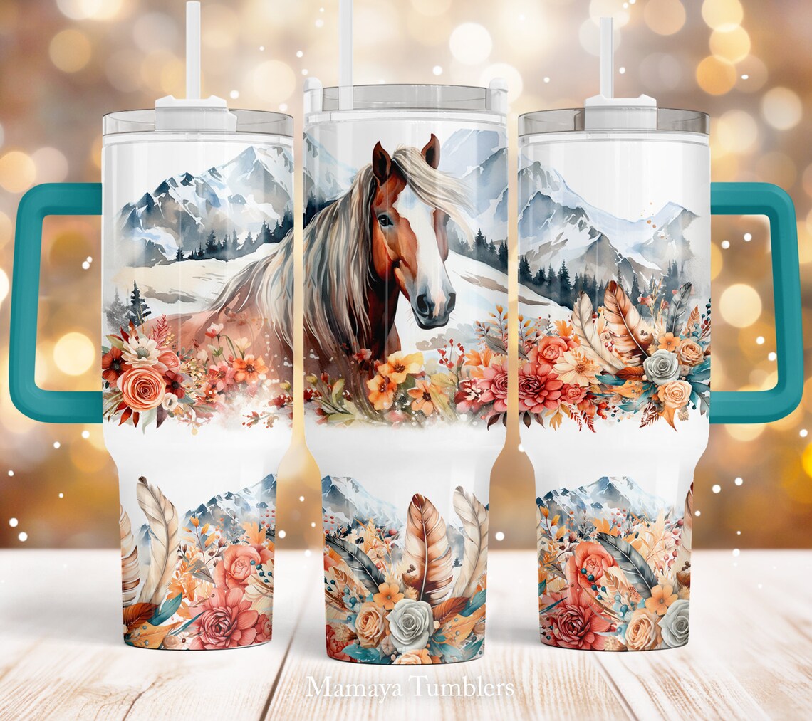 Horse 30oz or 40oz Quencher Tumbler Gift For Her Him Birthday Gift LN Mountain landscap Boho Flowers Waterslide